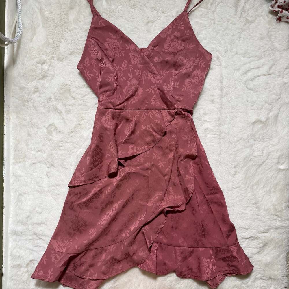Altar'd State Floral Jacquard Ruffle Wrap Mini Dress Size XS